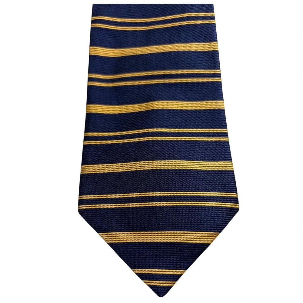 Brooks Brothers‎ Makers Striped Silk Tie Navy Blue Gold Classic Mens Accessories